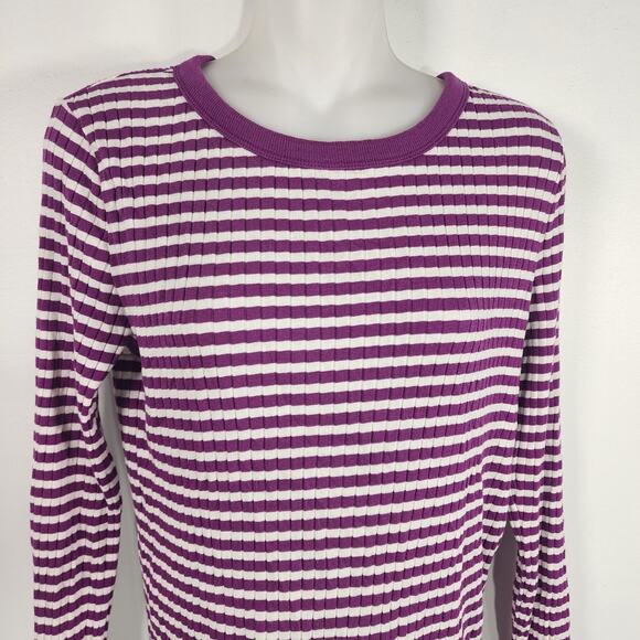 Talbots Women Ribbed Crewneck Tee Jasmine Stripe Long Sleeve Knit Texture Medium - Picture 3 of 9